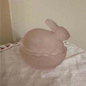 Matte Pink Glass Bunny Candy Dish